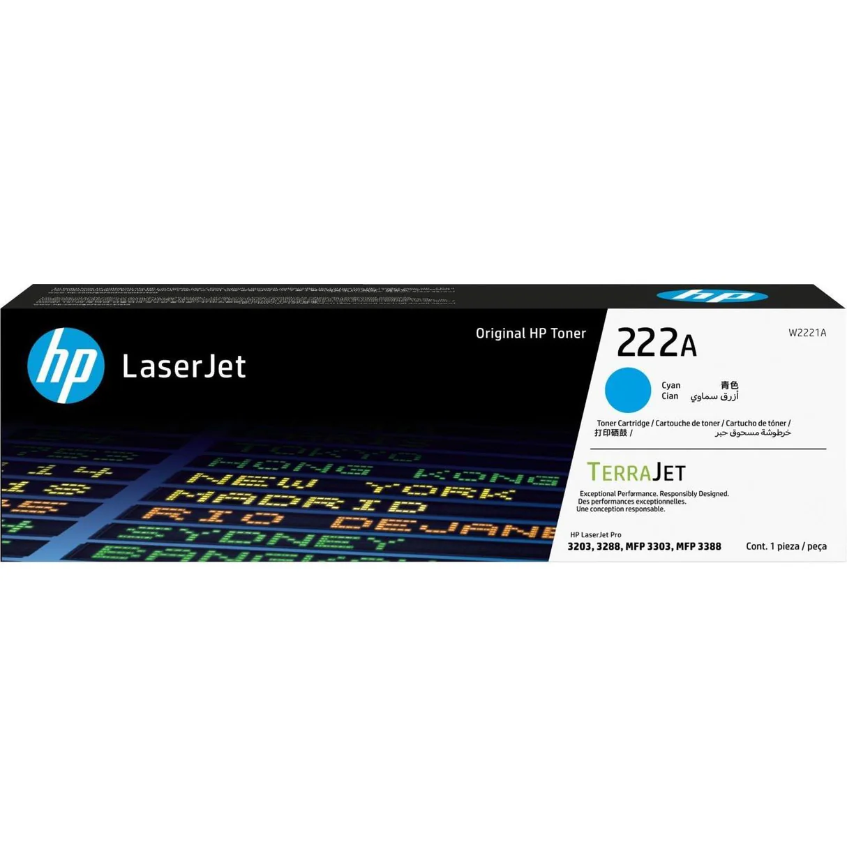 HP 222A Cyan Toner Cartridge 1,200 Pages Original W2221A Single-pack
