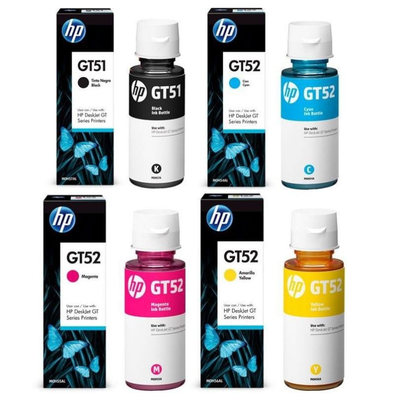 HP Bottles Ink Black GT51XL & Cyan, Magenta & Yellow GT52