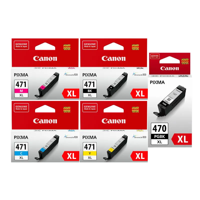 Canon 470XL Black and 471XL Black Cyan Magenta Yellow Original Ink Cartridge Multipack - PGI 470/CLI 471